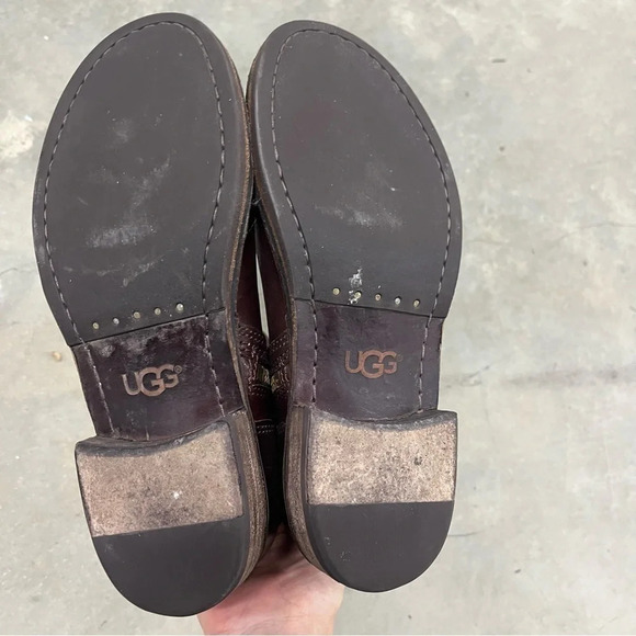 UGG FABRIZIA BROWN LEATHER MOTO HARNESS BUCKLE BOOTS 5.5 - Picture 10 of 11